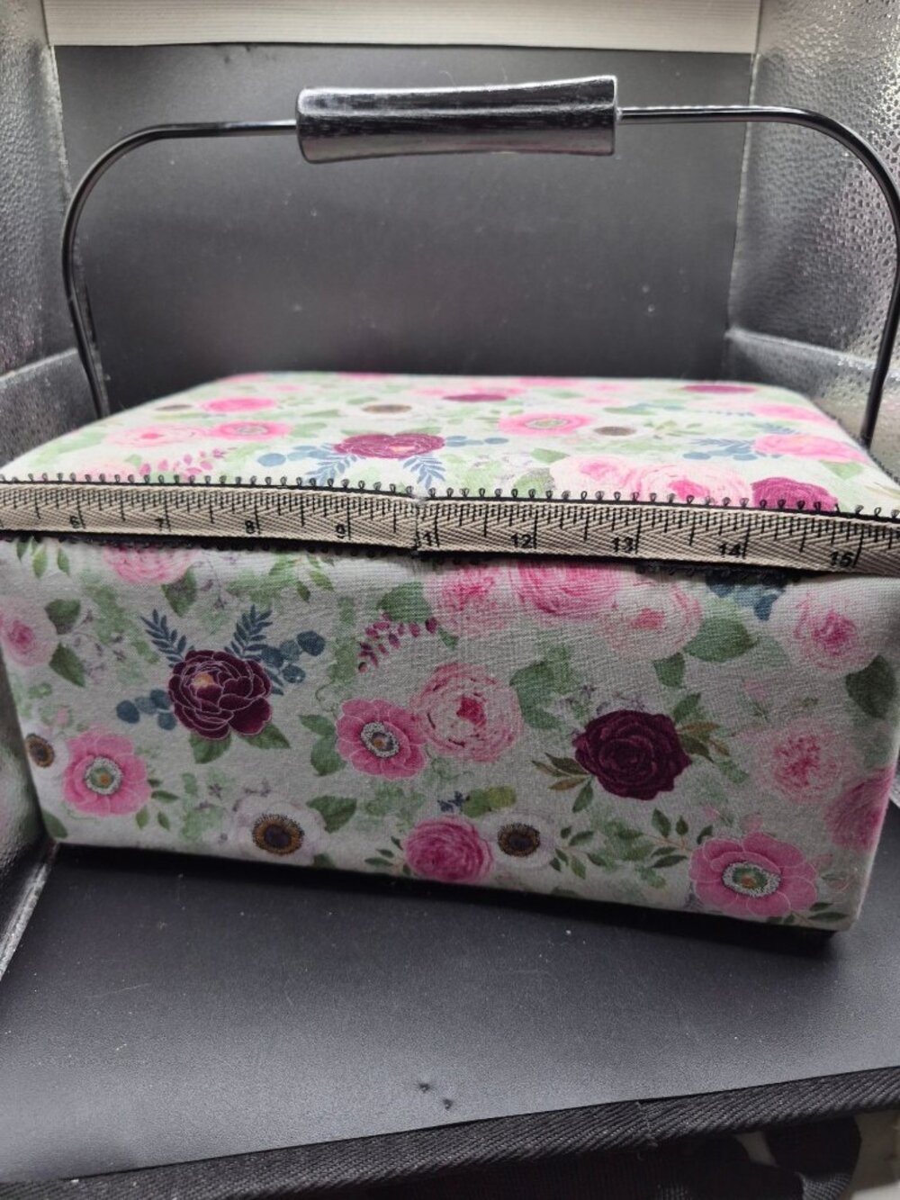 Floral Sewing Box Handle Tray Compartments Organizer For Craft Supplies - Picture 8 of 9